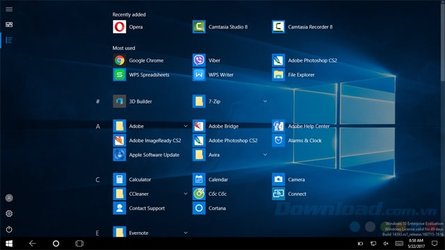 Giao diện chính windows 10 Enterprise