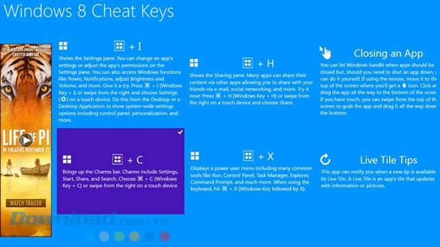 Ứng dụng Windows 8 Cheat Keys