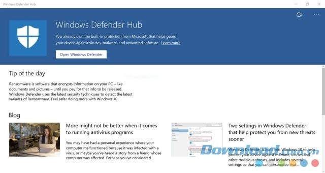 Windows Defender Hub cung cấp tin tức bảo mật mới nhất cho người dùng Windows 10
