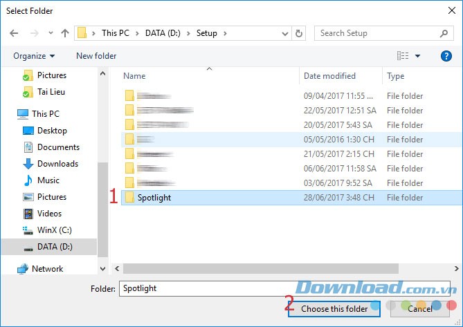Chọn toàn bộ ảnh trong thư mục Spotlight mà bạn đã tải về