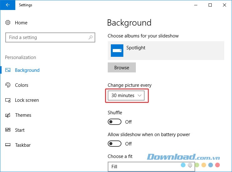 Thiết lập thời gian thay đổi ảnh nền