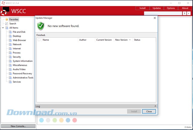 Giao diện chính của phần mềm quản lý tiện ích Windows System Control Center