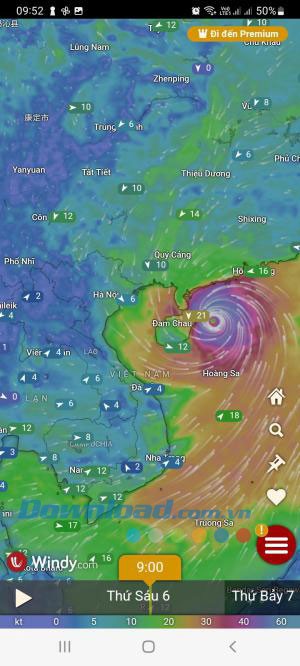 Theo dõi gió trong app Windy