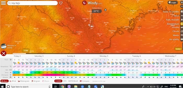 Windy dự báo thời tiết chi tiết