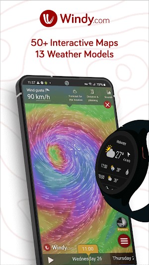 Windy có hơn 50 bản đồ tương tác thể hiện hơn 13 kiểu thời tiết