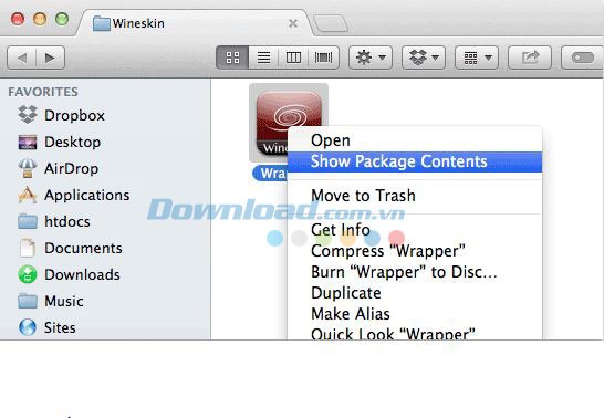 Mở gói đã tạo với Wineskin Winery