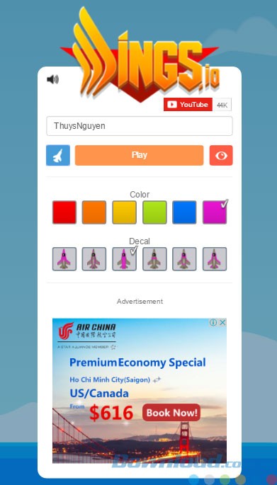 Chọn màu sắc cho máy bay