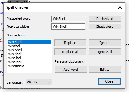 Giao diện Spell Checker của Winshell