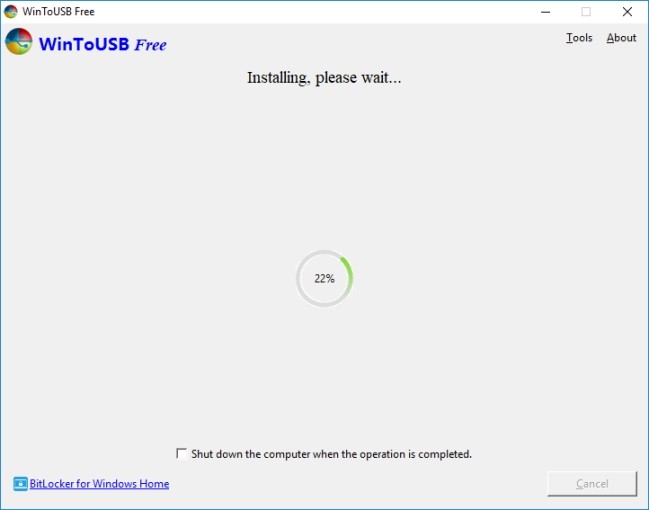 Màn hình cài đặt Windows bằng WinToUSB