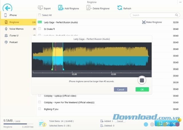 Xuất, thêm hoặc xóa nhạc chuông bằng phần mềm quản lý điện thoại WinX MediaTrans cho máy tính