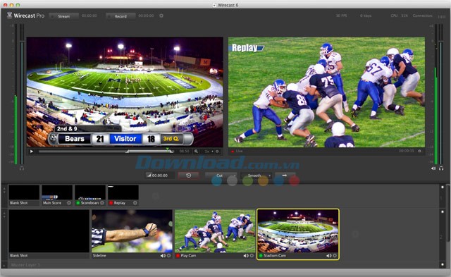 Giao diện của Wirecast cho Mac