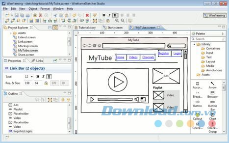 Giao diện phần mềm thiết kế web WireframeSketcher
