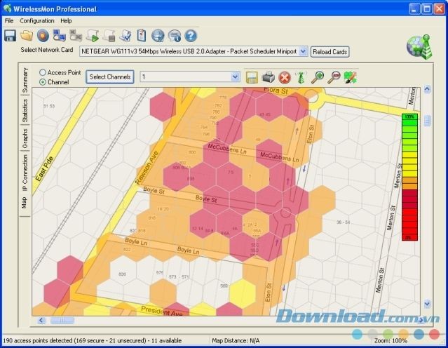 Xem phân tích sơ đồ mạng trên WirelessMon