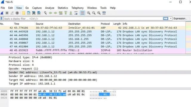 Giao diện phần mềm WireShark