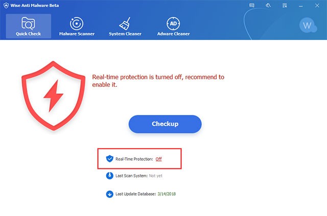 Giao diện trực quan, rõ ràng của Wise Anti Malware