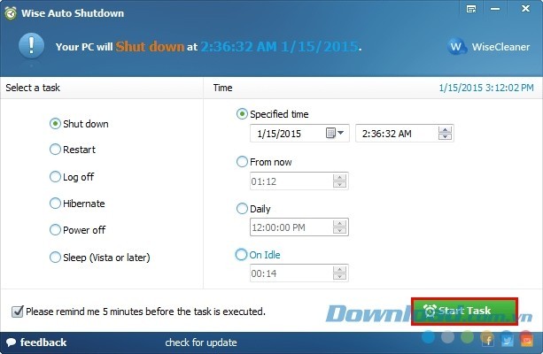 Giao diện cực đơn giản của Wise Auto Shutdown