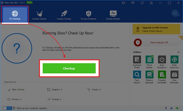 Giao diện trực quan với các tính năng chính của Wise Care 365