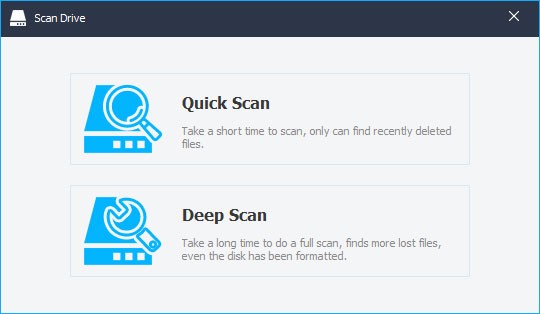 Chọn chế độ quét Quick Scan hoặc Deep Scan
