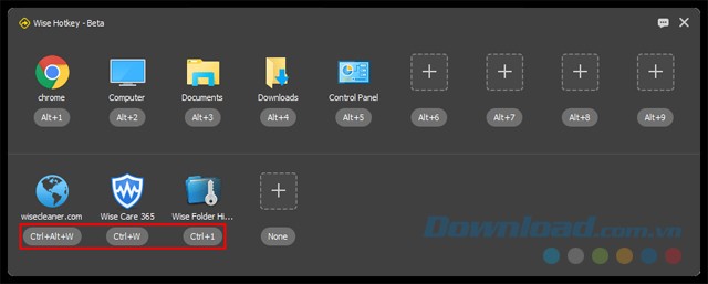 Tùy chỉnh phím tắt trong Wise Hotkey Beta