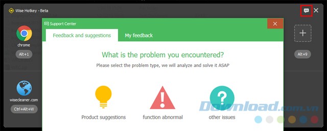Phản hồi trong Wise Hotkey Beta