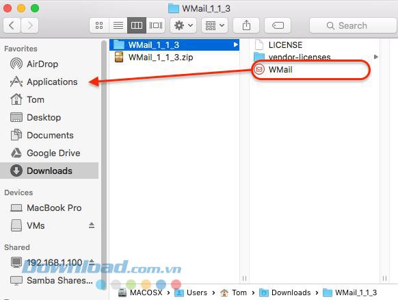 Kéo Wmail vào thư mục ứng dụng