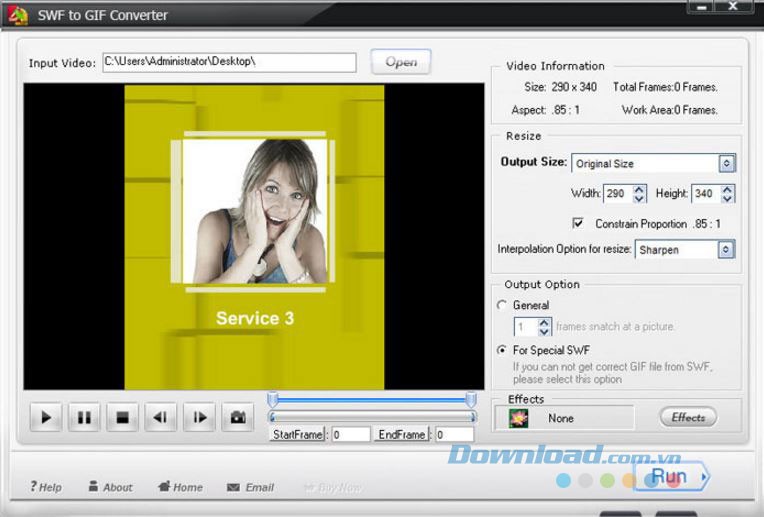 Giao diện chính của phần mềm WonderFox SWF to GIF Converter