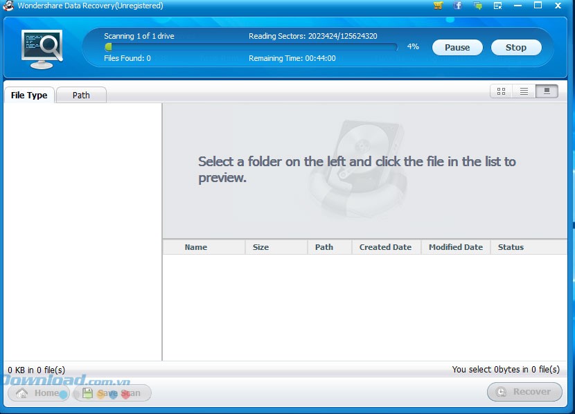 Giao diện Wondershare Data Recovery
