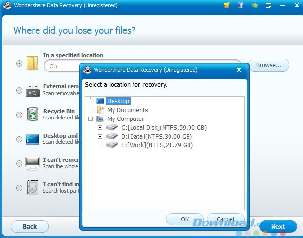 Lựa chọn thư mục khôi phục