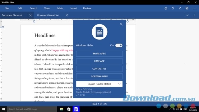 Sử dụng tính năng Windows Hello hữu ích của ứng dụng chỉnh sửa văn bản Word Files Editor cho máy tính và Windows Phone