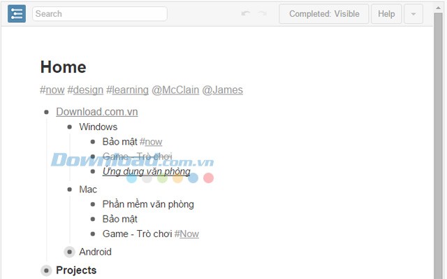 Giao diện của WorkFlowy