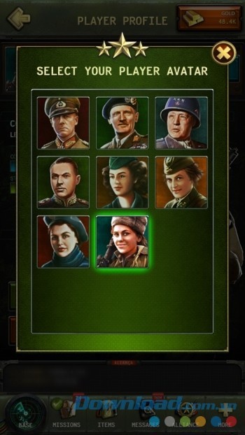 Lựa chọn avatar là các vị tướng tài ba