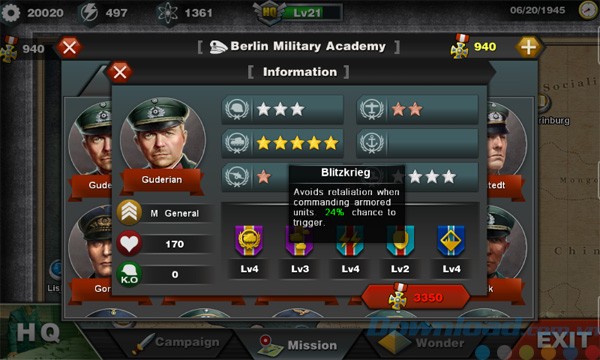 Sử dụng huy chương để nâng cấp tướng lĩnh