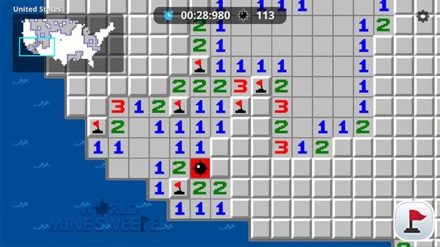 Đánh dấu nơi có bom với cờ trong World of Minesweeper