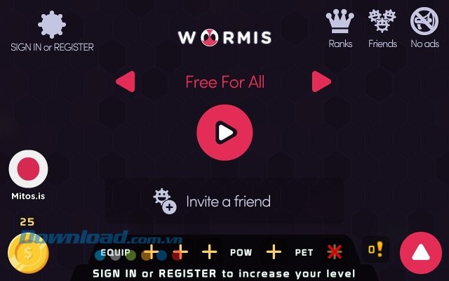 Giao diện game Worm.is