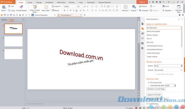 Giao diện WPS Presentation