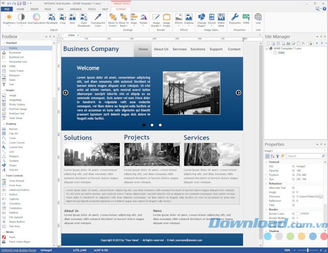 Giao diện phần mềm WYSIWYG Web Builder