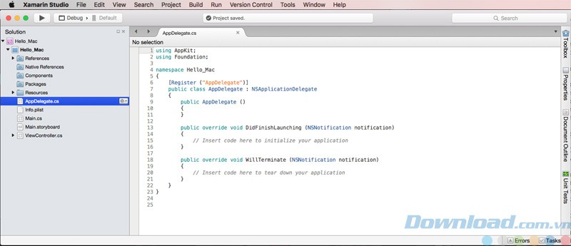 Giao diện của Xamarin Studio cho Mac