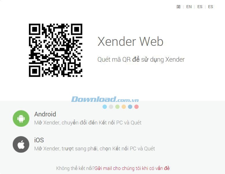 Quét mã QR trên trang chủ để sử dụng Xender phiên bản web