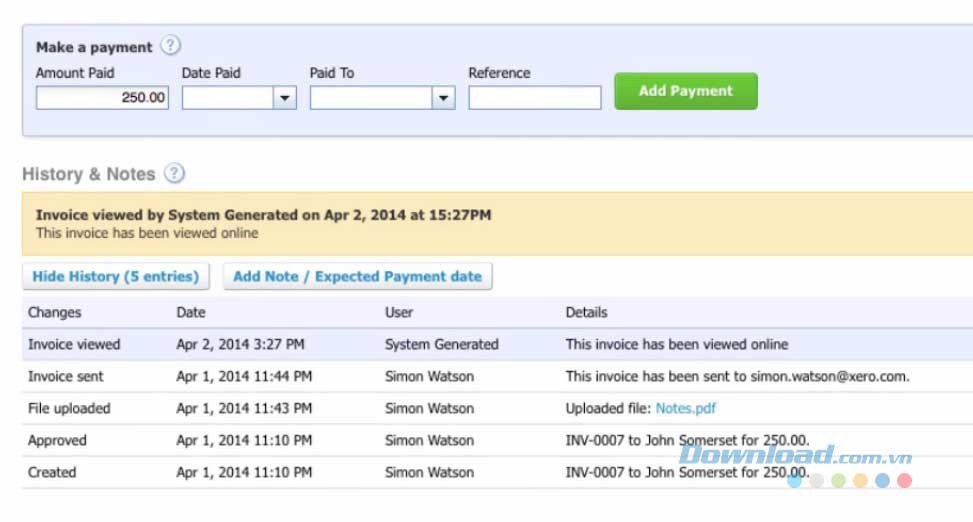 Xero cho bạn biết khi nào hóa đơn của bạn đã được khách hàng xem