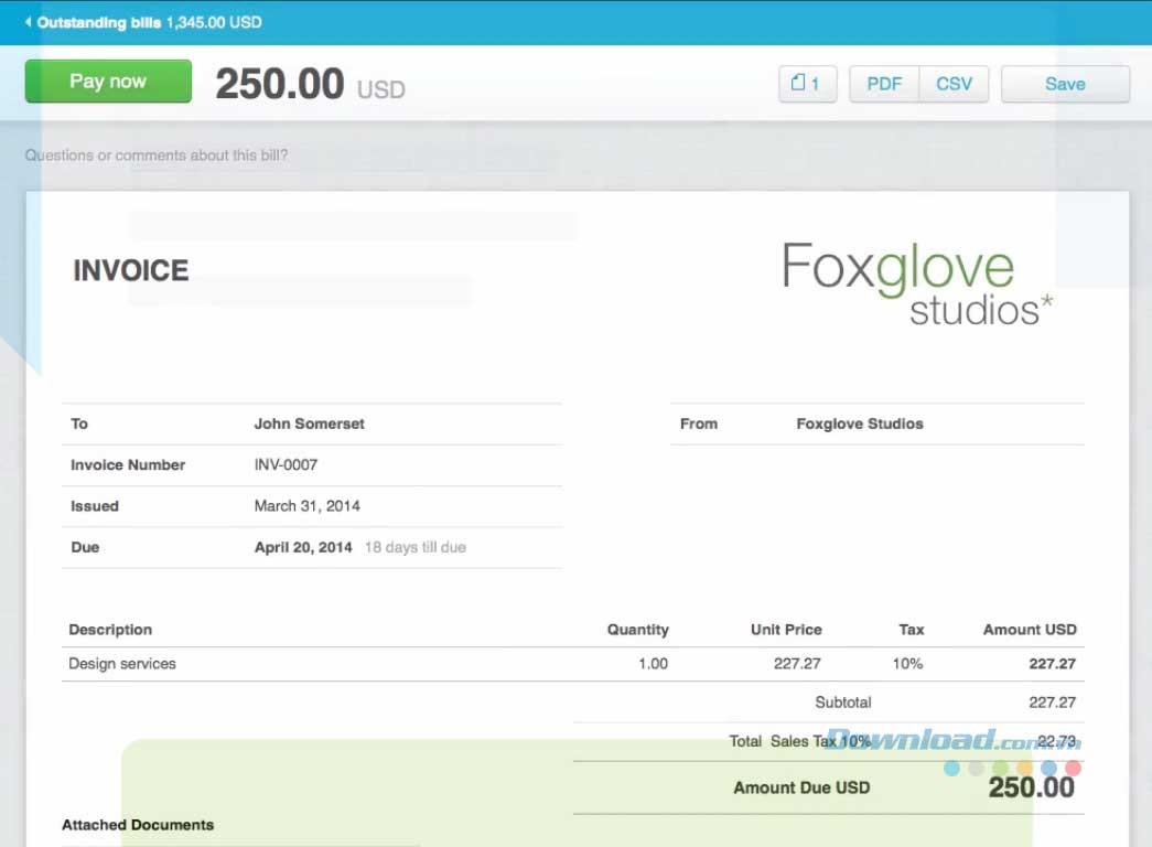 Hình ảnh hóa đơn dễ nhìn trong Xero