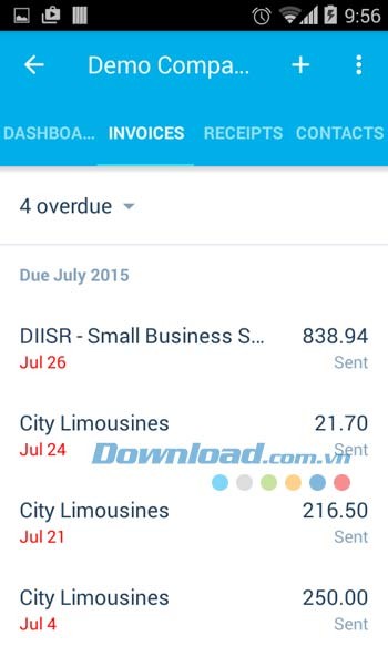 Danh sách hóa đơn trong Xero