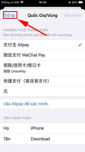 Không điền thông tin gì và trở lại