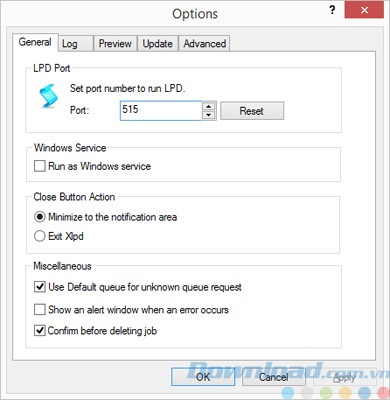 Tùy chọn trong Xlpd
