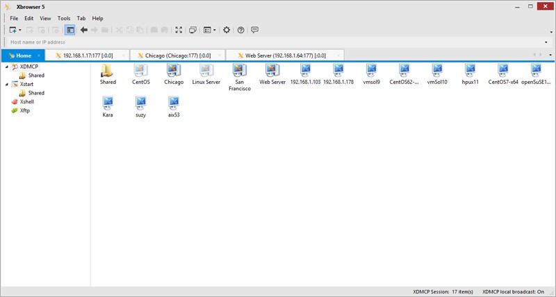 Cửa sổ màn hình làm việc chính của Xmanager Enterprise