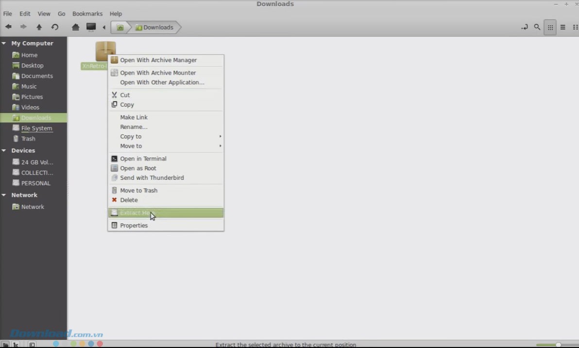 Trích xuất file tải về trên Mint