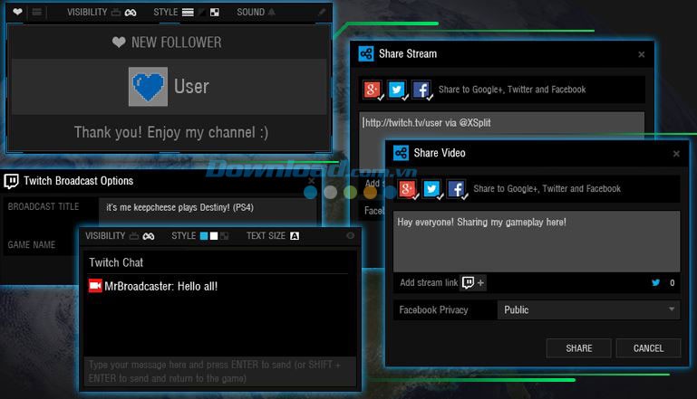 Tính năng tương tác xã hội của XSplit Gamecaster là tính năng rất được người dùng yêu thích