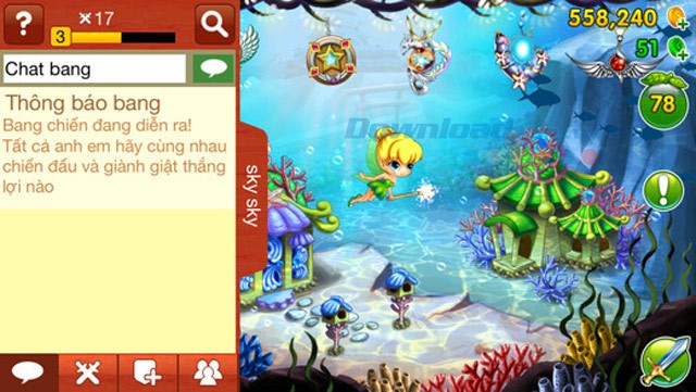 Giao diện chat bang trong game Xứ sở thần thoại