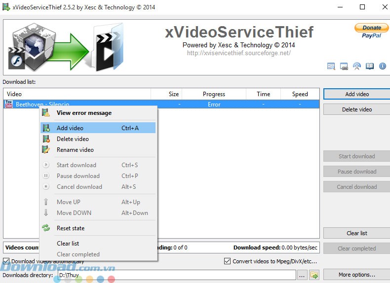 Các lựa chọn với file tải