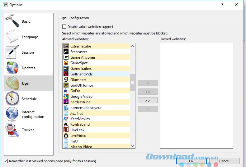 Chọn website bị chặn và cho phép
