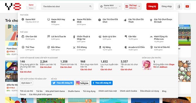 Y8.com sở hữu kho game khổng lồ với rất nhiều thể loại như đua xe, game bạn gái, chiến thuật, nhập vai...